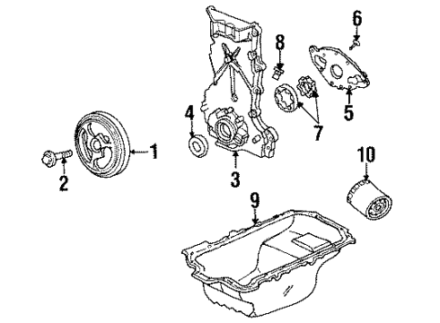 1999 Saturn SL2 Engine Parts, Mounts, Cylinder Head & Valves, Camshaft & Timing, Oil Pan, Oil Pump, Crankshaft & Bearings, Pistons, Rings & Bearings Diagram