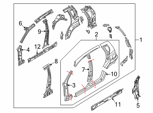 2010 Chevy Aveo5 Center Pillar, Hinge Pillar, Rocker, Uniside Diagram