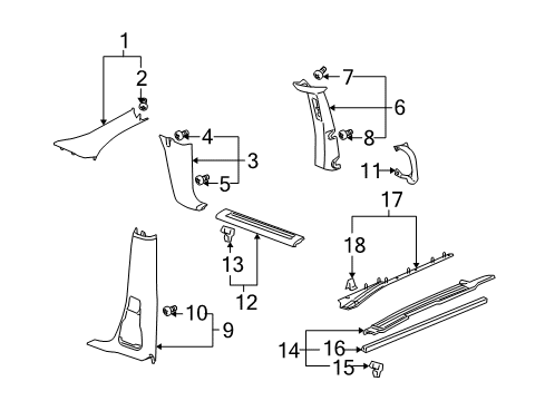 2005 Saturn Relay Interior Trim - Pillars, Rocker & Floor Diagram