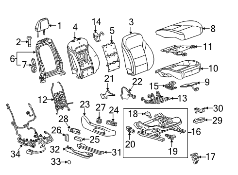 2023 Chevy Traverse Passenger Seat Components Diagram