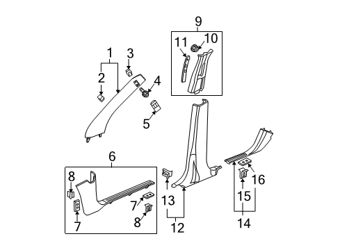 2005 Chevy Equinox Interior Trim - Pillars, Rocker & Floor Diagram