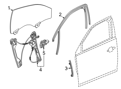 2015 Chevy Malibu Front Door - Glass & Hardware Diagram