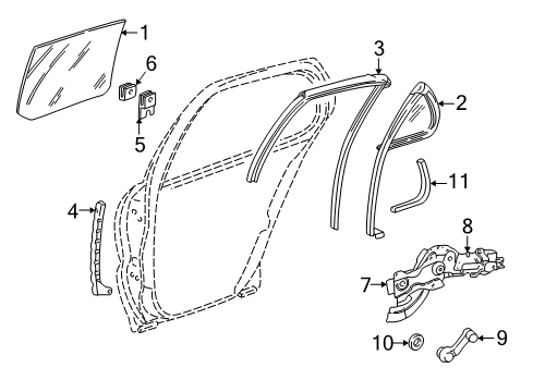 1999 Pontiac Sunfire Rear Door - Glass & Hardware Diagram