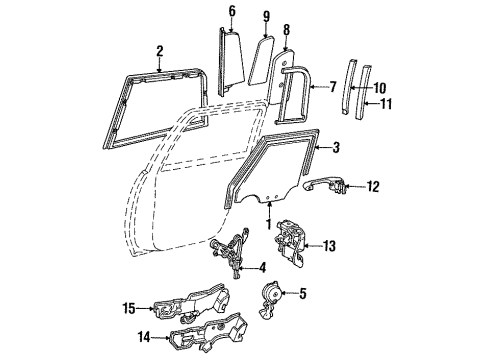 1990 Cadillac Seville Rear Door - Glass & Hardware Diagram