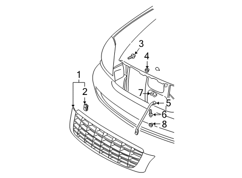 2005 Cadillac DeVille Grille & Components Diagram 4 - Thumbnail