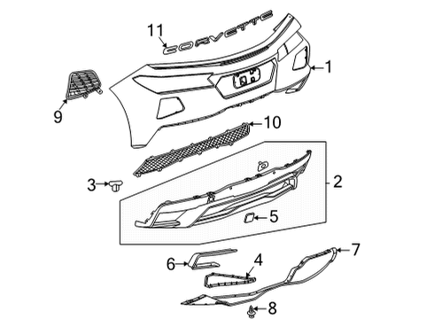 2021 Chevy Corvette Bumper Cover, Gray, Rear Diagram for 84955213