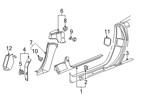 2008 Chevy Corvette Interior Trim - Pillars, Rocker & Floor Diagram