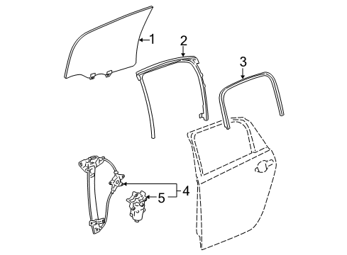 2007 Chevy Impala Rear Door - Glass & Hardware Diagram
