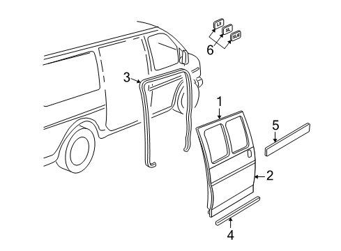 1999 Chevy Express 3500 Side Loading Door & Components, Exterior Trim Diagram