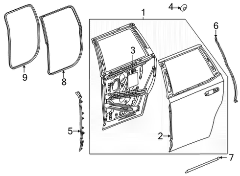 2021 Cadillac Escalade Door Weatherstrip, Rear Driver Side Diagram for 84843462