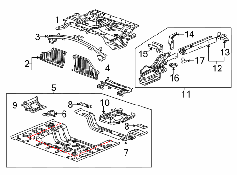 2016 Cadillac ELR Rear Body - Floor & Rails Diagram