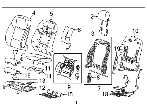 2013 Cadillac ATS Driver Seat Components Diagram