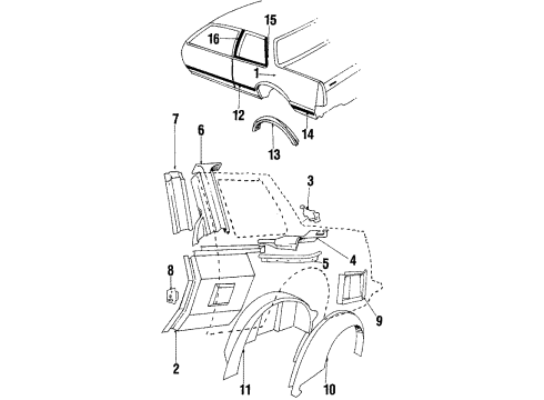 1987 Pontiac 6000 Body Side Molding, Black, Rear Diagram for 20410837