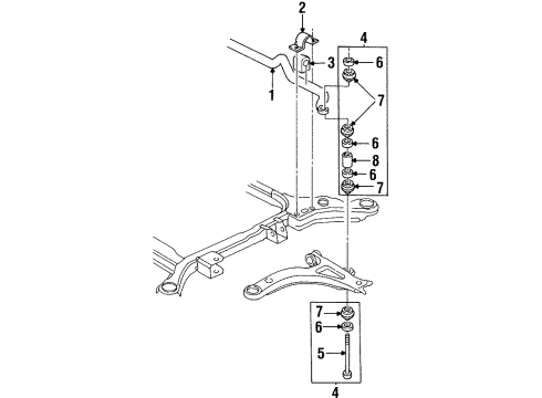 1999 Oldsmobile Aurora Stabilizer Bar & Components - Front Diagram