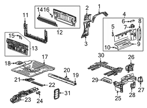 2023 GMC Hummer EV Pickup Pillars Inner Structure, Pick Up Box Components Diagram