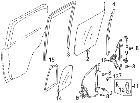 2004 Chevy Tracker Rear Door - Glass & Hardware Diagram