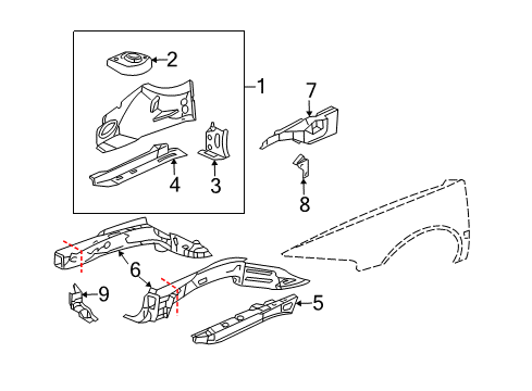2003 Cadillac Seville Structural Components & Rails Diagram