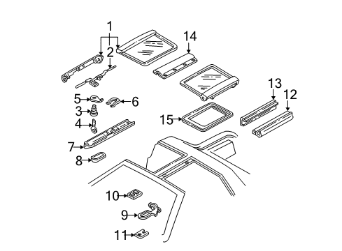1999 Chevy Camaro Roof - Glass & Hardware Diagram