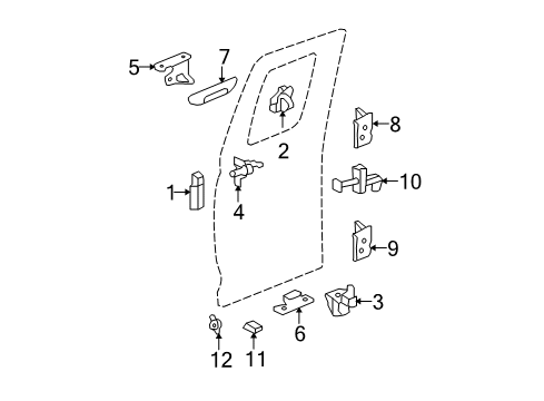 2012 GMC Canyon Rear Door Glass & Hardware, Lock & Hardware Diagram