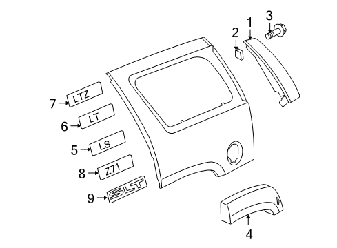 2012 Cadillac Escalade Exterior Trim - Quarter Panel Diagram