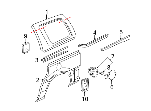 2008 Chevy Uplander Side Panel & Components Diagram