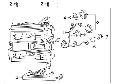 2022 Chevy Silverado 1500 Headlamp Components Diagram 3 - Thumbnail