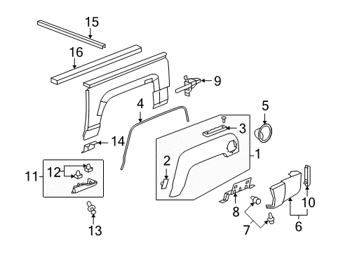 2010 Hummer H3T Exterior Trim - Pick Up Box Diagram