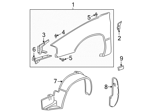 2005 Chevy Impala Fender & Components, Exterior Trim Diagram