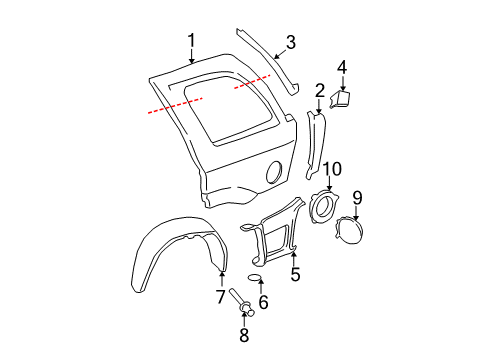 2004 Chevy Trailblazer Quarter Panel & Components Diagram