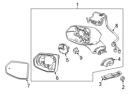 2019 Cadillac XT5 Mirror Assembly, Rear Passenger Side Diagram for 84810961