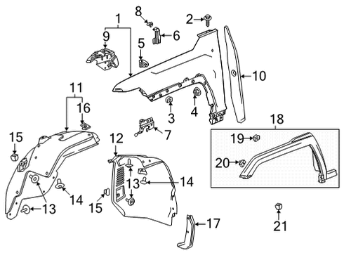 2023 GMC Hummer EV Pickup Fender & Components, Exterior Trim Diagram