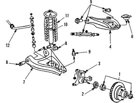 1984 Cadillac DeVille Front Suspension Components, Lower Control Arm, Upper Control Arm, Stabilizer Bar Diagram