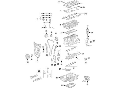 2020 Buick Regal TourX Engine Parts, Mounts, Cylinder Head & Valves, Camshaft & Timing, Variable Valve Timing, Oil Cooler, Oil Pan, Oil Pump, Balance Shafts, Crankshaft & Bearings, Pistons, Rings & Bearings Diagram