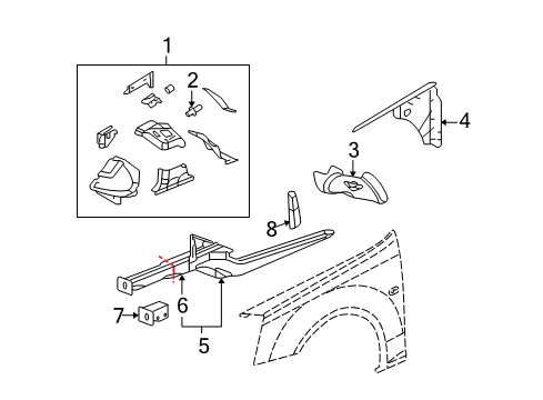 2005 Cadillac STS Structural Components & Rails Diagram