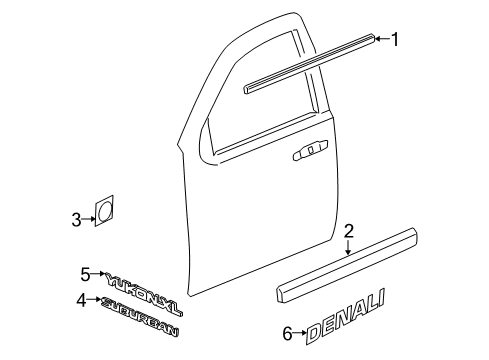 2012 GMC Yukon XL 1500 Exterior Trim - Front Door Diagram