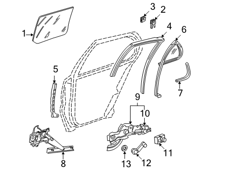 2005 Chevy Cavalier Rear Door - Glass & Hardware Diagram