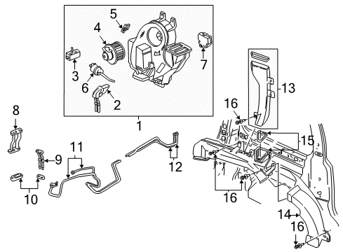 1998 Chevy Venture A/C Evaporator & Heater Components Diagram