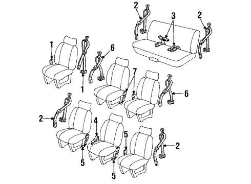 1993 Chevy Lumina APV Front Seat Belts, Rear Seat Belts Diagram