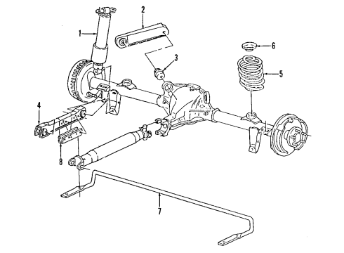 1992 Oldsmobile Custom Cruiser Rear Suspension Components, Lower Control Arm, Upper Control Arm, Ride Control, Stabilizer Bar Diagram