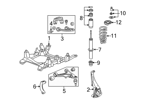 2005 Cadillac STS Front Suspension Components, Lower Control Arm, Upper Control Arm, Ride Control, Stabilizer Bar Diagram
