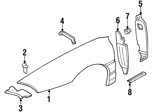 1999 Oldsmobile Aurora Fender & Components, Exterior Trim Diagram
