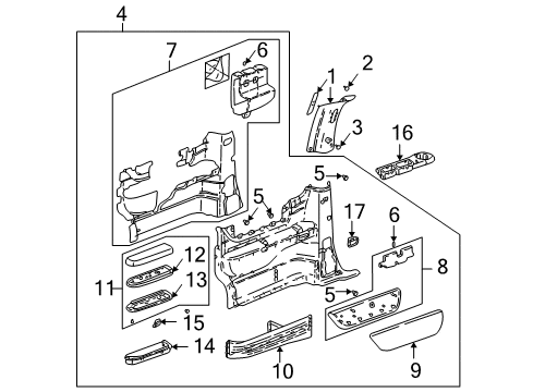 1997 Pontiac Trans Sport Pillar Trim, Teal, Driver Side Diagram for 10416837