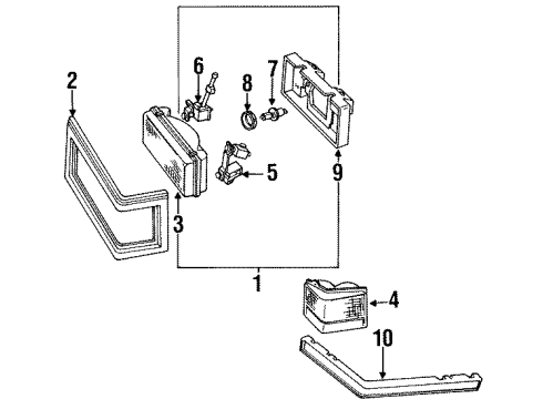 1991 Cadillac Brougham Headlamp Assembly, Driver Side Diagram for 16512675