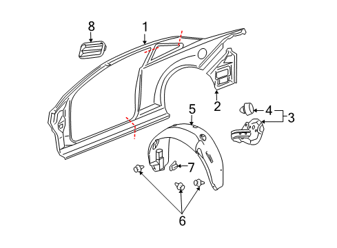2005 Chevy Cobalt Quarter Panel & Components Diagram
