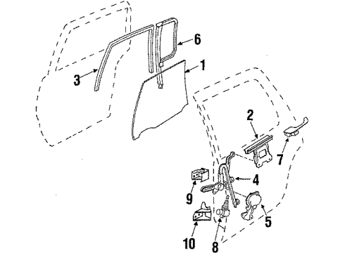 1993 Cadillac DeVille Rear Door Glass & Hardware Diagram