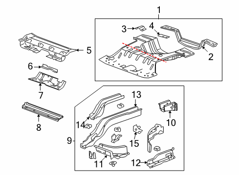 2008 Chevy Malibu Rail Extension, Rear Inner Passenger Side Diagram for 15834457