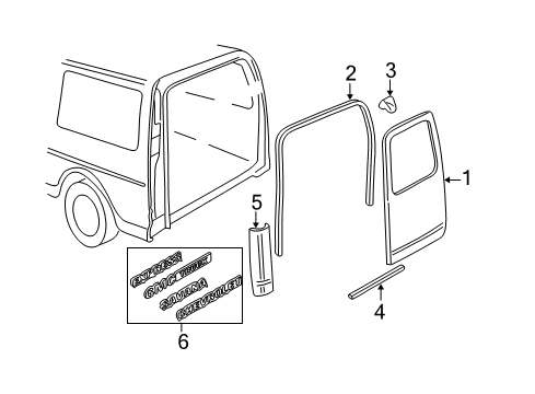 1999 Chevy Express 3500 Back Door & Components, Exterior Trim Diagram