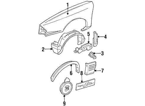 1991 Oldsmobile 98 Fender Bracket, Front Diagram for 25603961