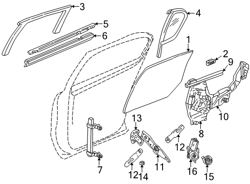 2005 Buick Park Avenue Rear Door - Glass & Hardware Diagram