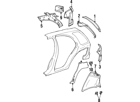 1996 Saturn SW2 Upper Panel, Rear Inner Passenger Side Diagram for 21124810